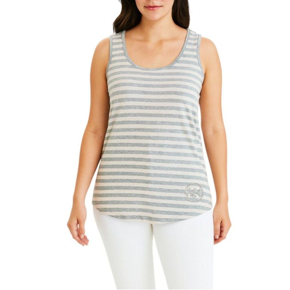 Michael Kors Women’s Striped Tank Top with Rhinestone Logo | Size Medium